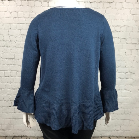 0X 1X 2X 3X Style Co Navy Ruffle Sleeve/Hem Sweater - Picture 3 of 6
